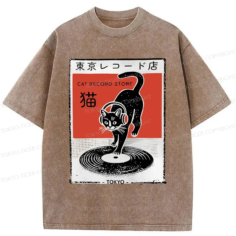 Tokyo-Tiger DJ Black Cat Washed T-Shirt