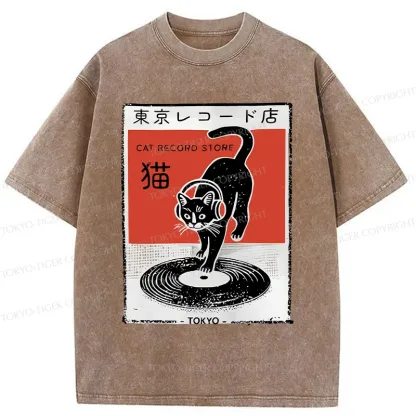 Tokyo-Tiger DJ Black Cat Washed T-Shirt