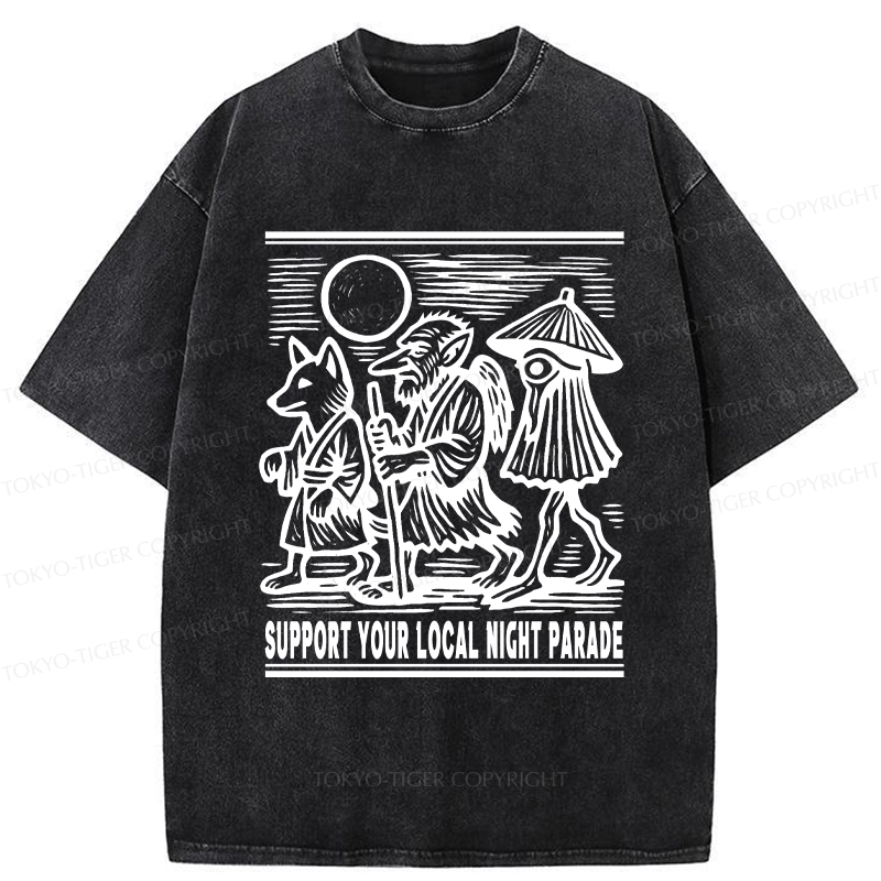 Tokyo-Tiger Support Your Local Night Parade Washed T-Shirt