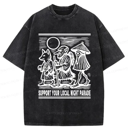 Tokyo-Tiger Support Your Local Night Parade Washed T-Shirt
