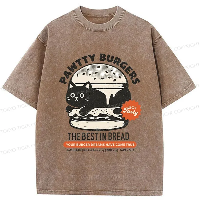 Tokyo-Tiger Cat Burger Washed T-Shirt
