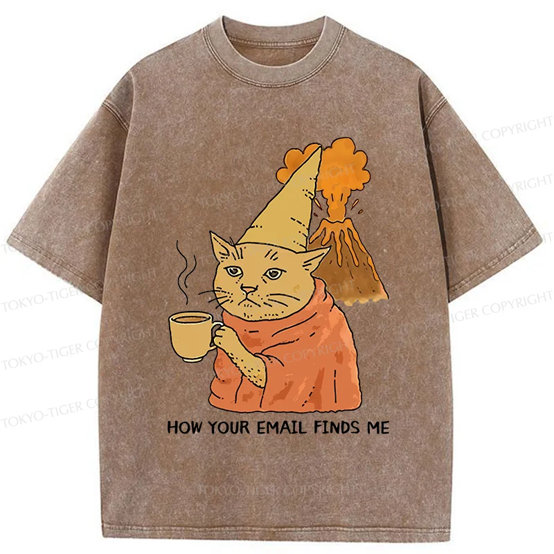 Tokyo-Tiger Funny Orange Cat Washed T-Shirt