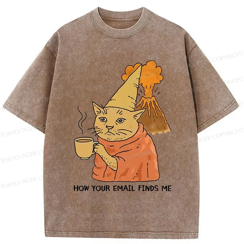 Tokyo-Tiger Funny Orange Cat Washed T-Shirt