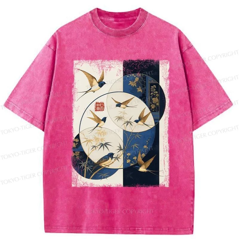 Tokyo-Tiger Swallows Among The Bamboo Washed T-Shirt