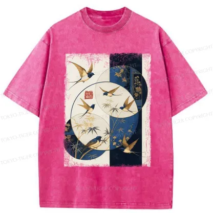 Tokyo-Tiger Swallows Among The Bamboo Washed T-Shirt