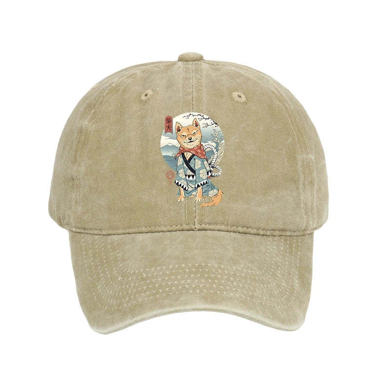 Tokyo-Tiger Samurai Shiba Dog Japanese Washed Cap