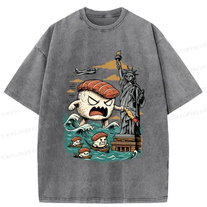 Tokyo-Tiger Japanese Sushi Monster Washed T-Shirt