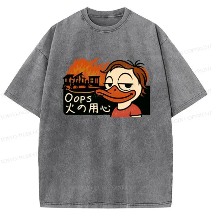 Tokyo-Tiger Oops Fire Safety Funny Washed T-Shirt