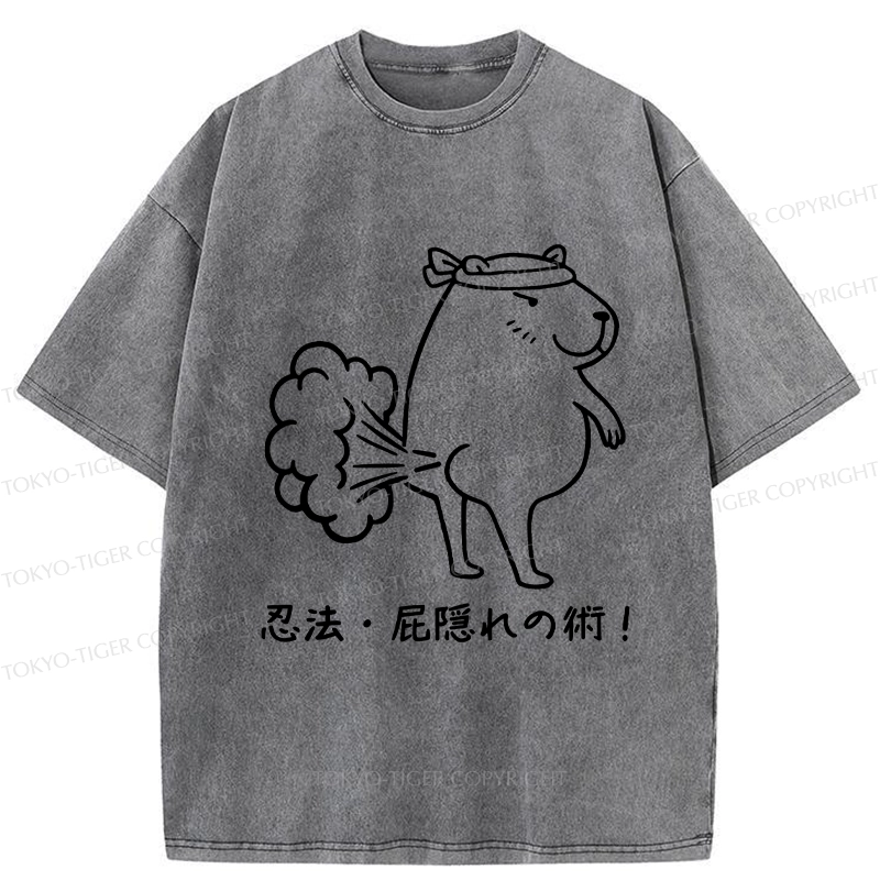 Tokyo-Tiger Funny Ninjutsu: Fart Hiding Technique Washed T-Shirt