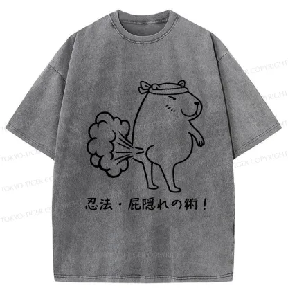 Tokyo-Tiger Funny Ninjutsu: Fart Hiding Technique Washed T-Shirt