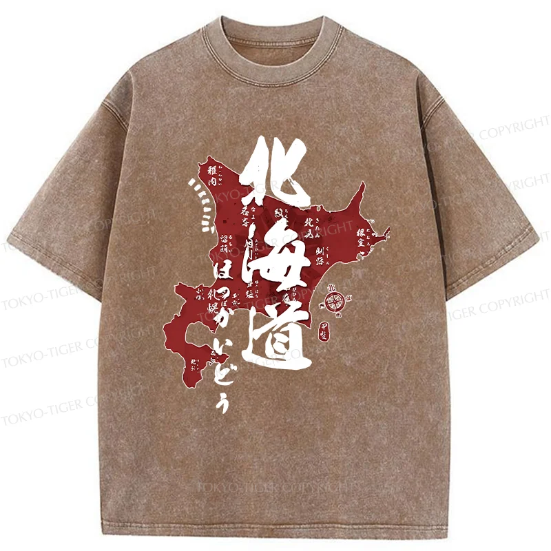 Tokyo-Tiger Map Of Hokkaido Washed T-Shirt