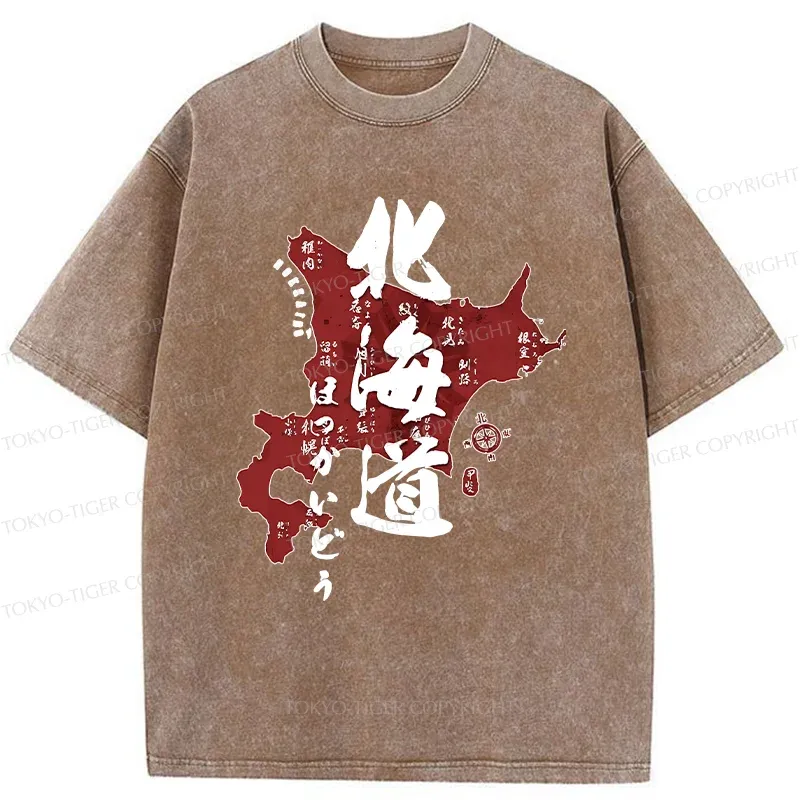 Tokyo-Tiger Map Of Hokkaido Washed T-Shirt