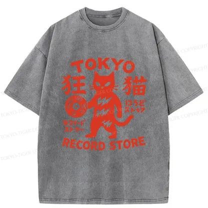 Tokyo-Tiger Japanese DJ Cat Washed T-Shirt