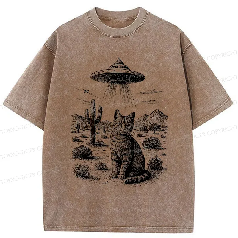 Tokyo-Tiger UFO And Cat Washed T-Shirt
