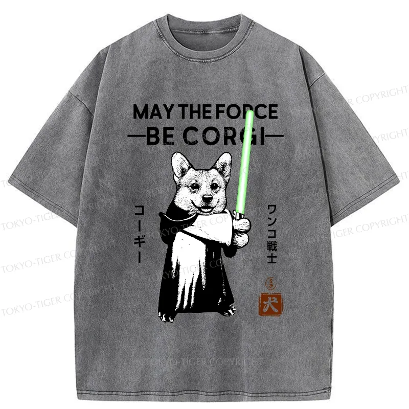 Tokyo-Tiger Funny Corgi Warrior Washed T-Shirt