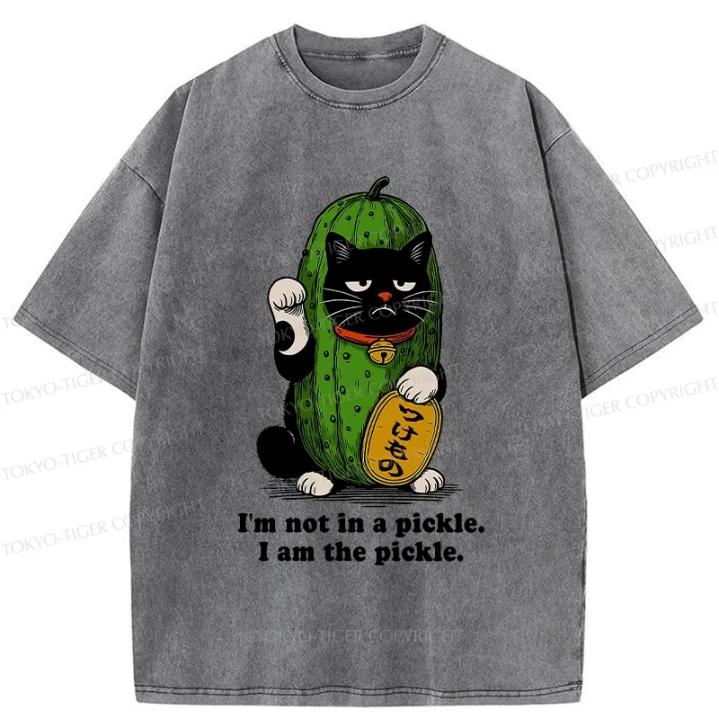 Tokyo-Tiger Funny Pickle Lucky Cat Washed T-Shirt