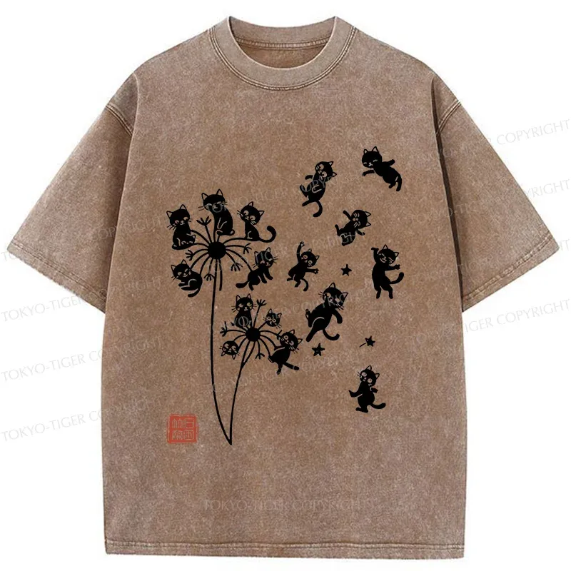 Tokyo-Tiger Dandelion Cat Washed T-Shirt