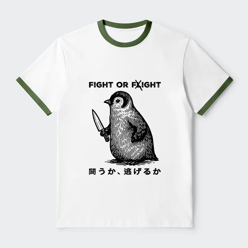 Tokyo-Tiger Funny Fight Or Flight Contrast Trim T-Shirt