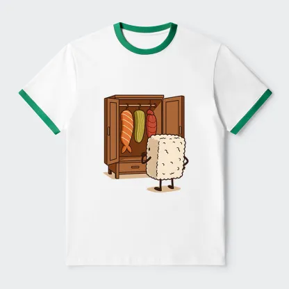 Tokyo-Tiger Sushi Pick Out Clothes Contrast Trim T-Shirt