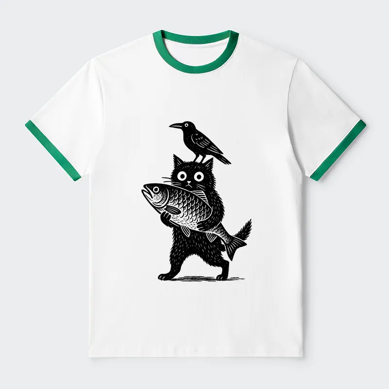 Tokyo-Tiger Black Animals Funny Contrast Trim T-Shirt