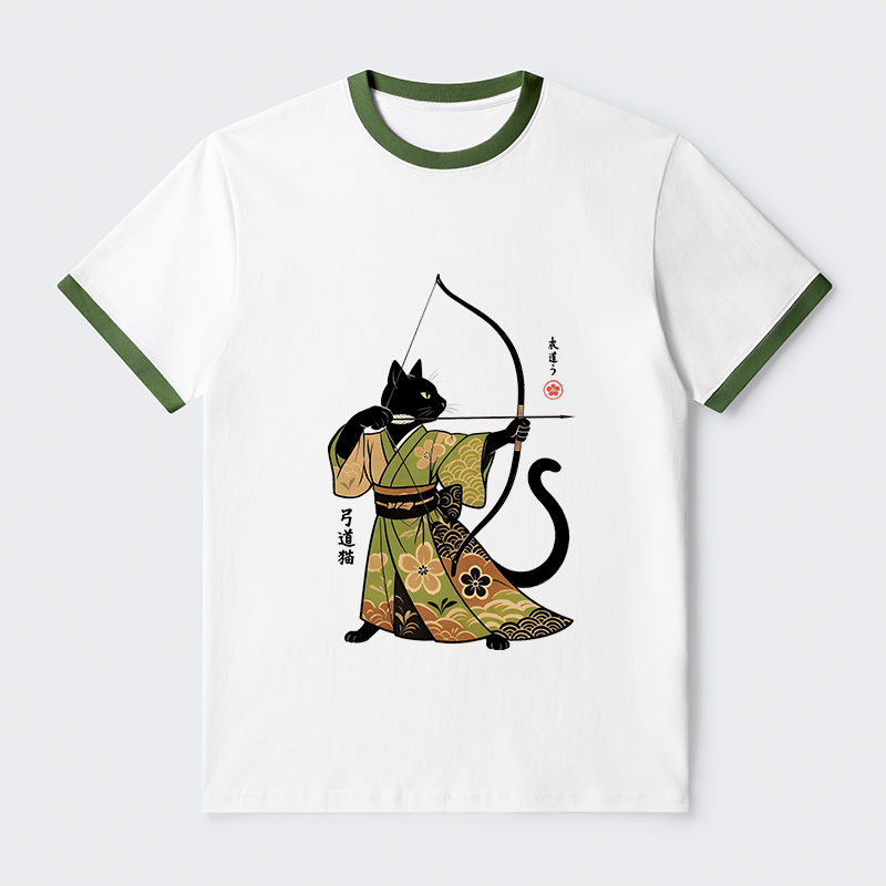 Tokyo-Tiger Japan Cat Archery Contrast Trim T-Shirt