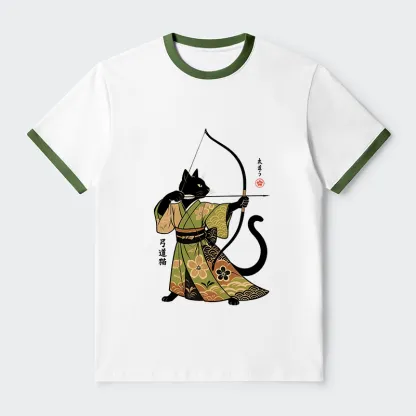 Tokyo-Tiger Japan Cat Archery Contrast Trim T-Shirt