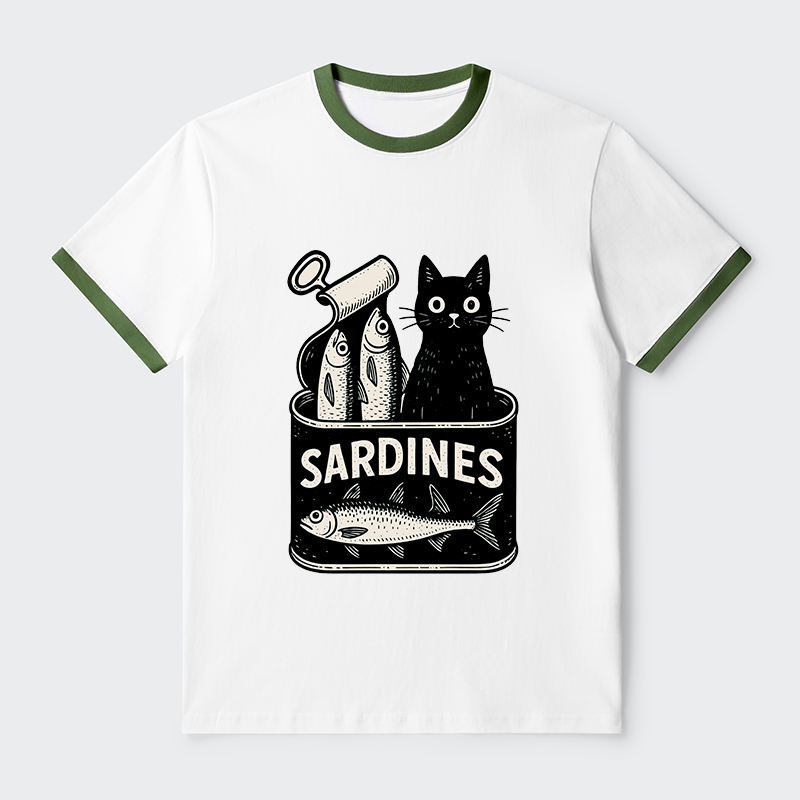 Tokyo-Tiger Cat And Canned Fish Contrast Trim T-Shirt