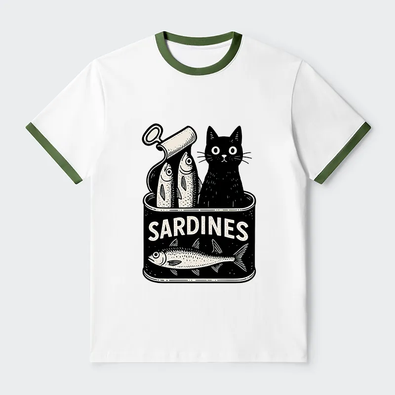 Tokyo-Tiger Cat And Canned Fish Contrast Trim T-Shirt