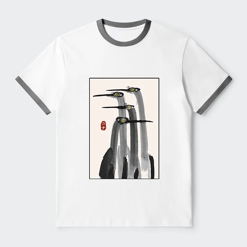 Tokyo-Tiger Japanese Crane Poster Contrast Trim T-Shirt