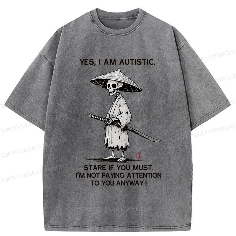 Tokyo-Tiger Samurai Skeleton Has Autistic Washed T-Shirt