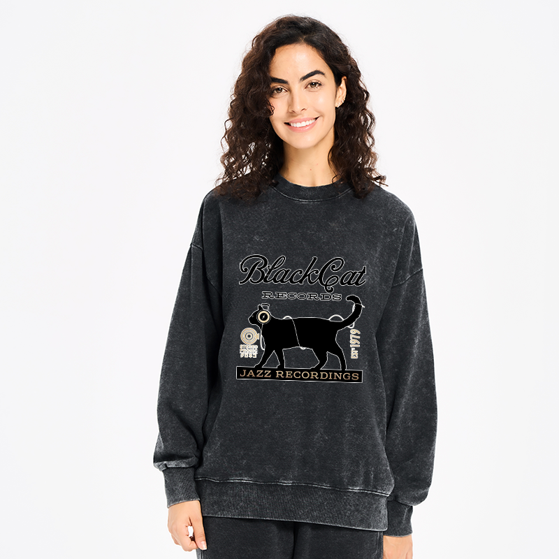 Tokyo-Tiger Black Cat Japan Washed Sweatshirt