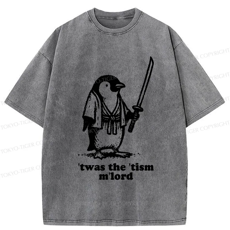 Tokyo-Tiger Focused Penguin Samurai Washed T-Shirt