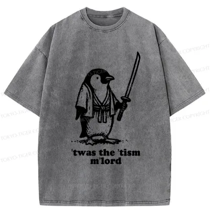 Tokyo-Tiger Focused Penguin Samurai Washed T-Shirt