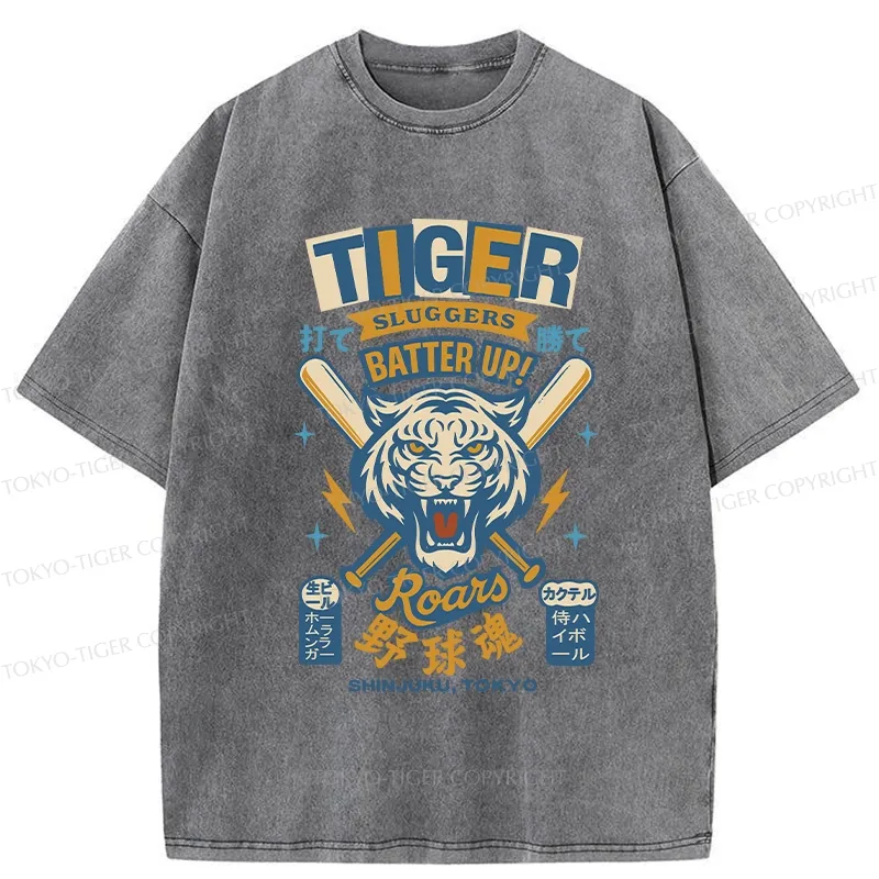 Tokyo-Tiger Retro Tiger Baseball Spirit Washed T-Shirt