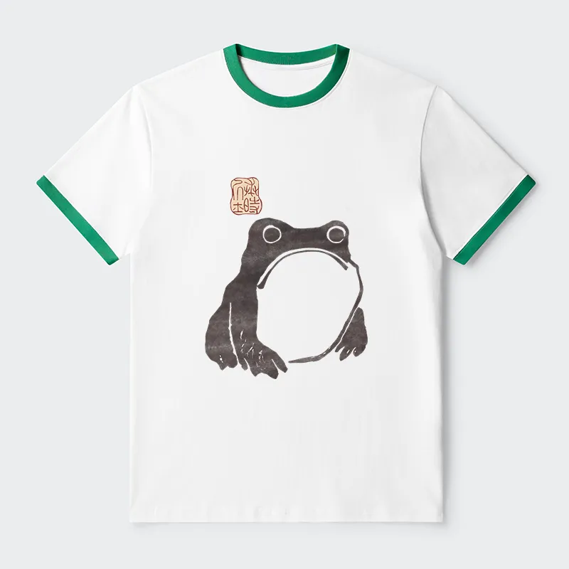 Tokyo-Tiger Matsumoto Hoji Woodblock Print Frog Contrast Trim T-Shirt