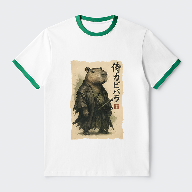 Tokyo-Tiger Capybara Samurai Contrast Trim T-Shirt