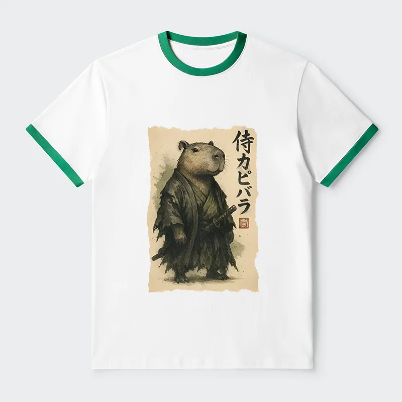 Tokyo-Tiger Capybara Samurai Contrast Trim T-Shirt