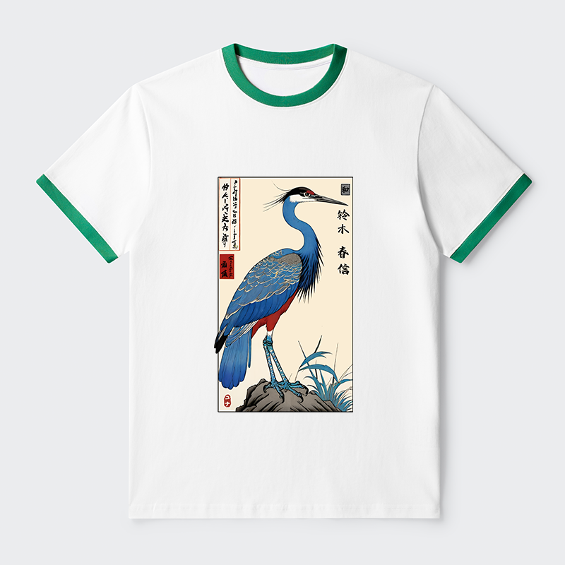 Tokyo-Tiger Colorful Crane Contrast Trim T-Shirt