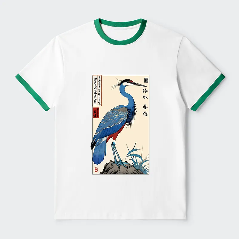 Tokyo-Tiger Colorful Crane Contrast Trim T-Shirt