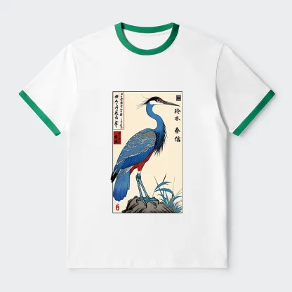 Tokyo-Tiger Colorful Crane Contrast Trim T-Shirt