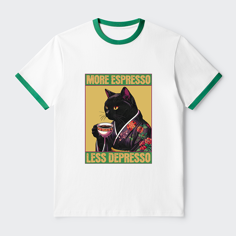 Tokyo-Tiger More Caffeine Less Depression Contrast Trim T-Shirt