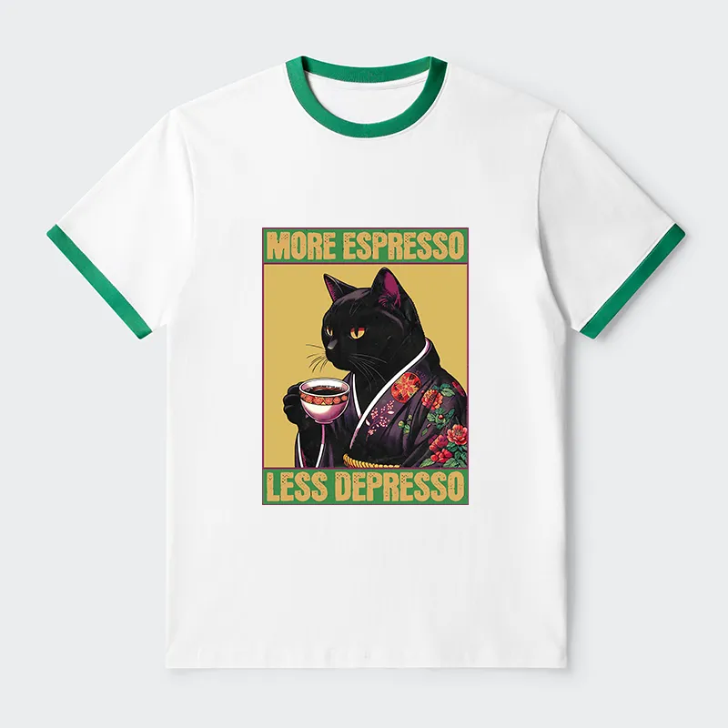 Tokyo-Tiger More Caffeine Less Depression Contrast Trim T-Shirt