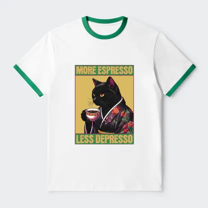 Tokyo-Tiger More Caffeine Less Depression Contrast Trim T-Shirt