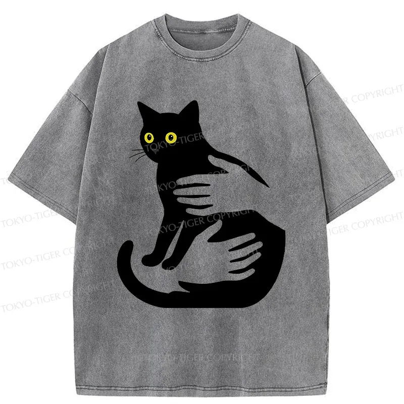 Tokyo-Tiger Hug A Black Cat Washed T-Shirt