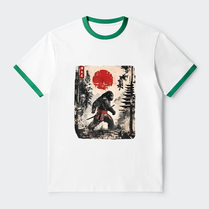 Tokyo-Tiger Japanese Samurai Bigfoot Contrast Trim T-Shirt