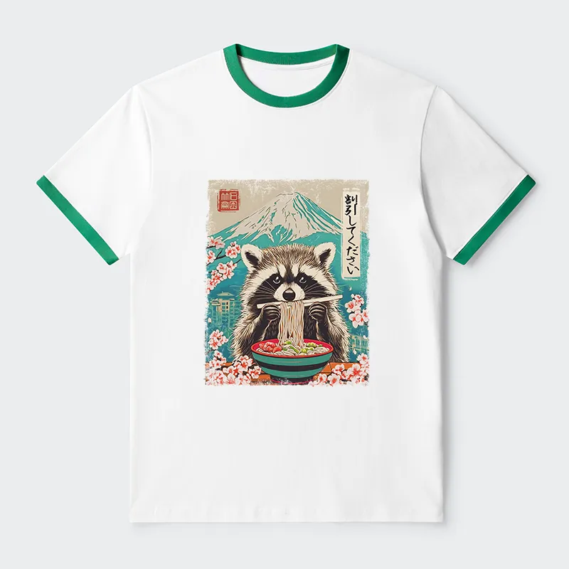 Tokyo-Tiger Please Give Raccoon A Discount Contrast Trim T-Shirt