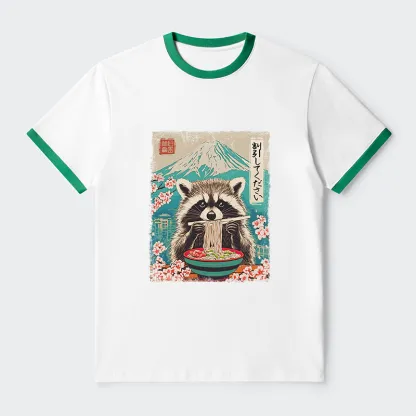 Tokyo-Tiger Please Give Raccoon A Discount Contrast Trim T-Shirt