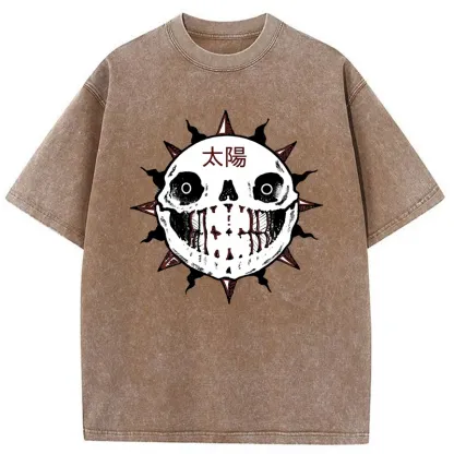 Tokyo-Tiger Horror Sun Skull Washed T-Shirt