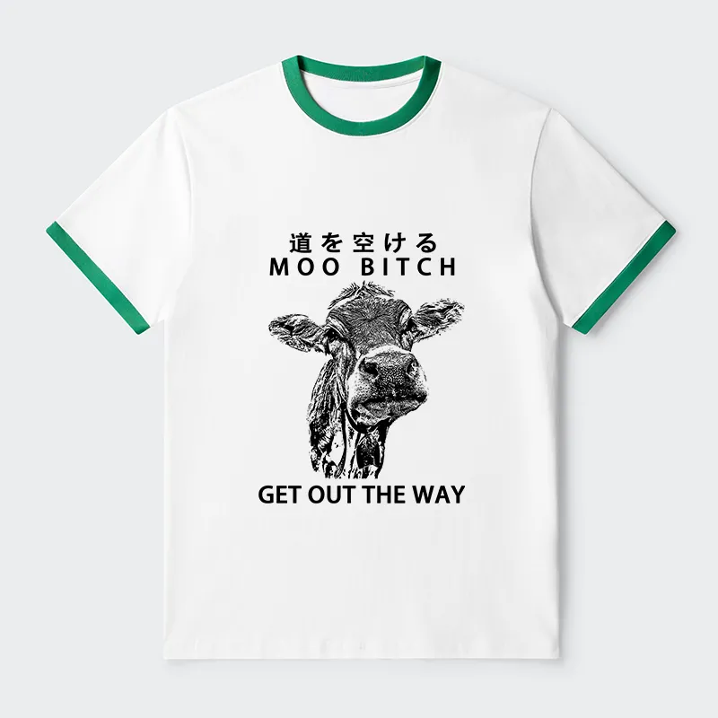 Tokyo-Tiger Funny Cow Contrast Trim T-Shirt