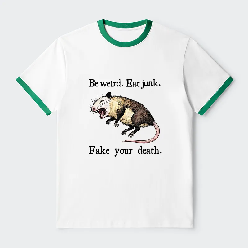 Tokyo-Tiger Possum Playing Dead Funny Contrast Trim T-Shirt